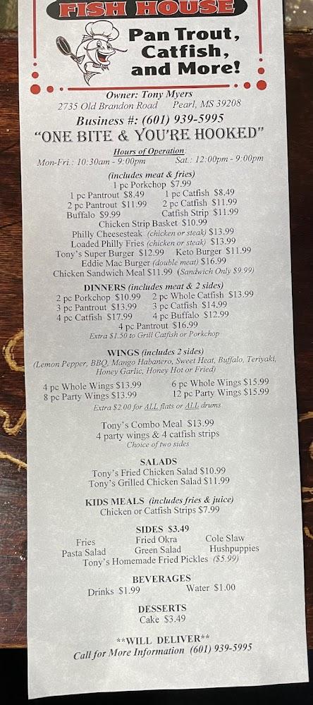 Tony's Fish House Menu image 1